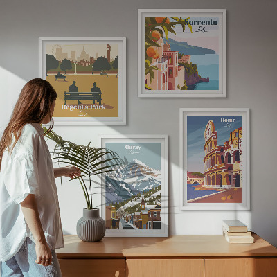 Komplet slik nad zofo Retro ilustracije znanih krajev