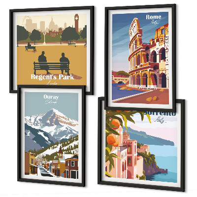 Komplet slik nad zofo Retro ilustracije znanih krajev