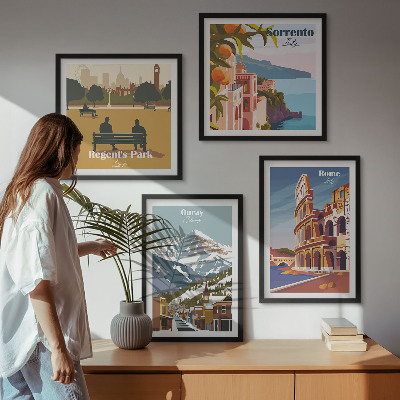 Komplet slik nad zofo Retro ilustracije znanih krajev