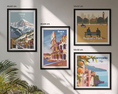 Komplet slik nad zofo Retro ilustracije znanih krajev