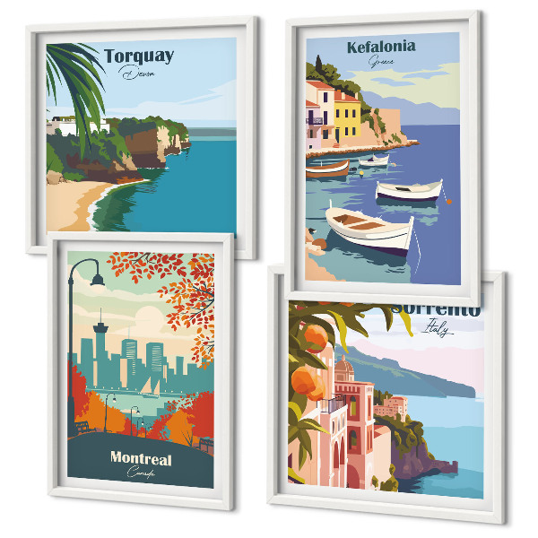 Set 4 slik v okvirju Retro pogledi na mesta po vsem svetu