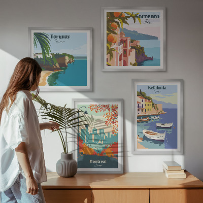 Set 4 slik v okvirju Retro pogledi na mesta po vsem svetu