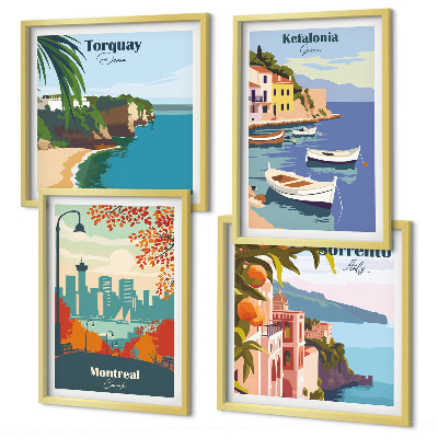 Set 4 slik v okvirju Retro pogledi na mesta po vsem svetu