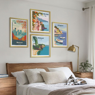 Set 4 slik v okvirju Retro pogledi na mesta po vsem svetu