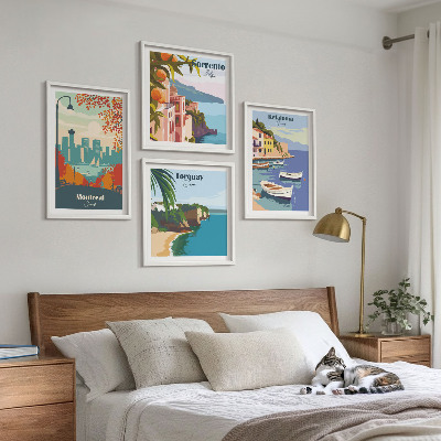 Set 4 slik v okvirju Retro pogledi na mesta po vsem svetu