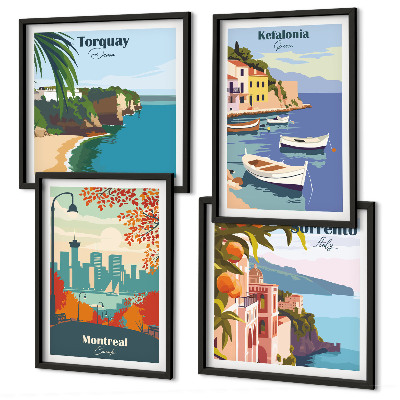 Set 4 slik v okvirju Retro pogledi na mesta po vsem svetu