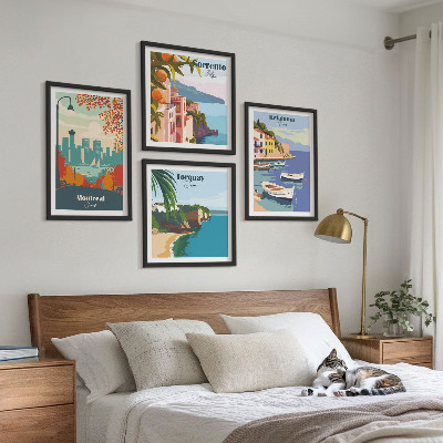 Set 4 slik v okvirju Retro pogledi na mesta po vsem svetu