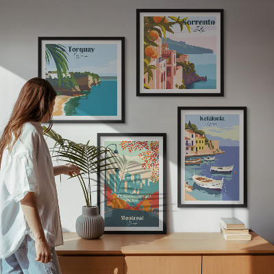 Set 4 slik v okvirju Retro pogledi na mesta po vsem svetu