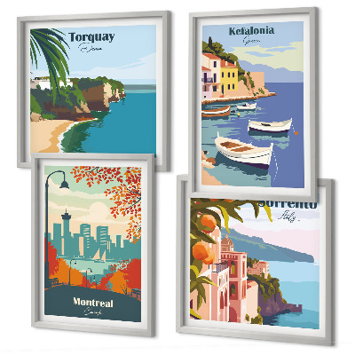 Set 4 slik v okvirju Retro pogledi na mesta po vsem svetu