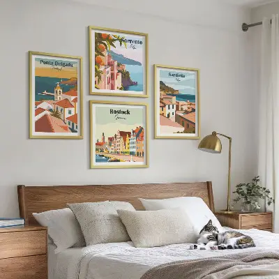 Komplet slik Pogledi na evropska pristanišča nad zofo