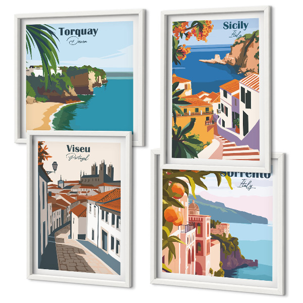 Pripravljena stenska galerija Retro ilustracije svetovnih mest