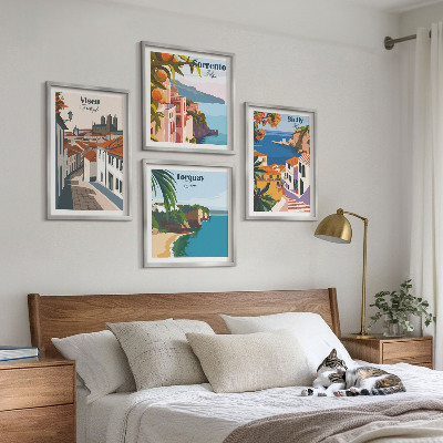 Pripravljena stenska galerija Retro ilustracije svetovnih mest
