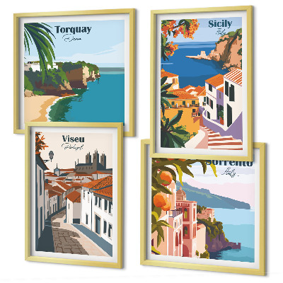 Pripravljena stenska galerija Retro ilustracije svetovnih mest