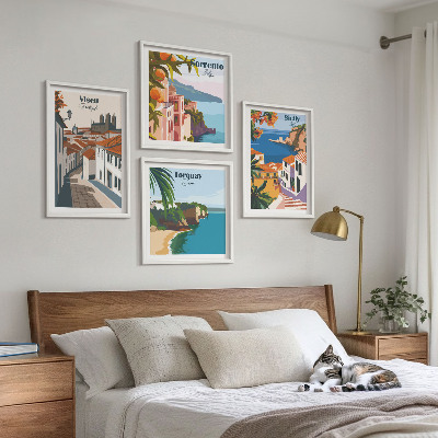 Pripravljena stenska galerija Retro ilustracije svetovnih mest