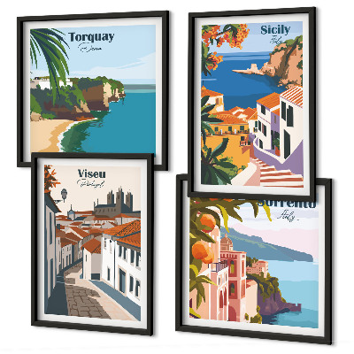 Pripravljena stenska galerija Retro ilustracije svetovnih mest