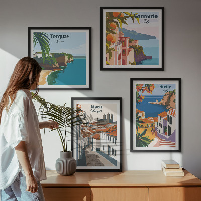 Pripravljena stenska galerija Retro ilustracije svetovnih mest