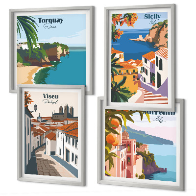Pripravljena stenska galerija Retro ilustracije svetovnih mest