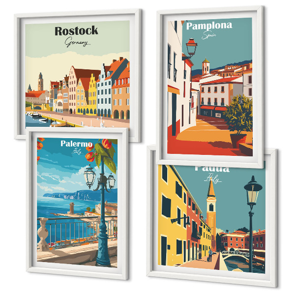 Komplet slik nad zofo Retro mestne ilustracije