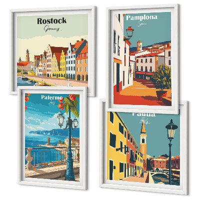 Komplet slik nad zofo Retro mestne ilustracije