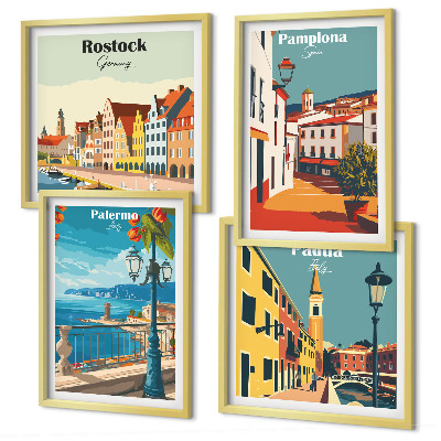 Komplet slik nad zofo Retro mestne ilustracije