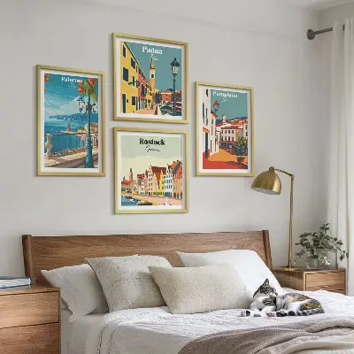 Komplet slik Retro mestne ilustracije za nad zofo