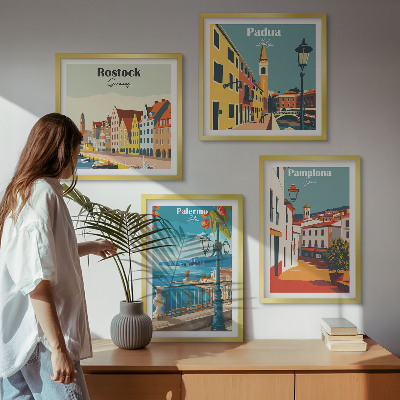 Komplet slik nad zofo Retro mestne ilustracije