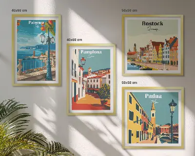 Komplet slik Retro mestne ilustracije za nad zofo