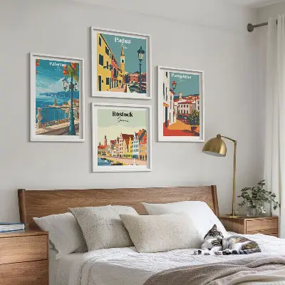Komplet slik Retro mestne ilustracije za nad zofo