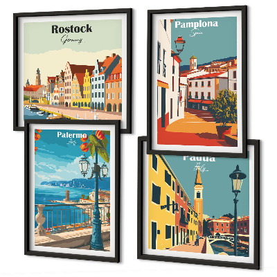 Komplet slik nad zofo Retro mestne ilustracije