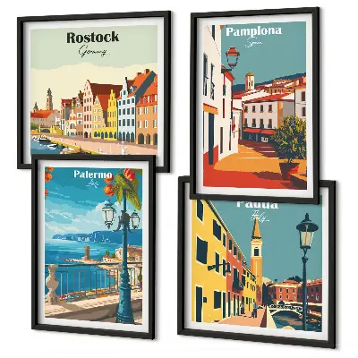 Komplet slik Retro mestne ilustracije za nad zofo