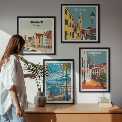 Komplet slik nad zofo Retro mestne ilustracije