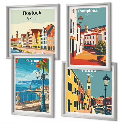 Komplet slik nad zofo Retro mestne ilustracije