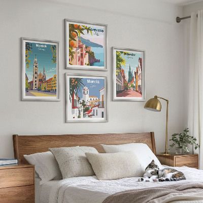 Set 4 slik v okvirju Evropska mesta v barvnih ilustracijah