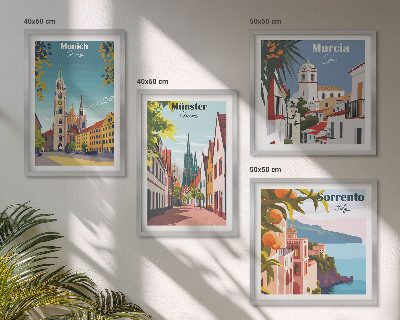 Set 4 slik v okvirju Evropska mesta v barvnih ilustracijah
