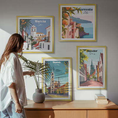 Set 4 slik v okvirju Evropska mesta v barvnih ilustracijah