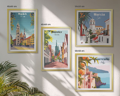 Set 4 slik v okvirju Evropska mesta v barvnih ilustracijah