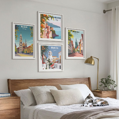Set 4 slik v okvirju Evropska mesta v barvnih ilustracijah