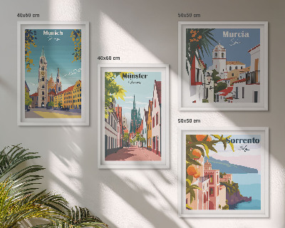 Set 4 slik v okvirju Evropska mesta v barvnih ilustracijah