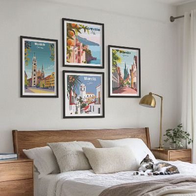 Set 4 slik v okvirju Evropska mesta v barvnih ilustracijah