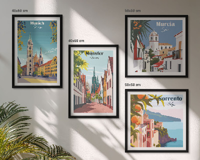 Set 4 slik v okvirju Evropska mesta v barvnih ilustracijah