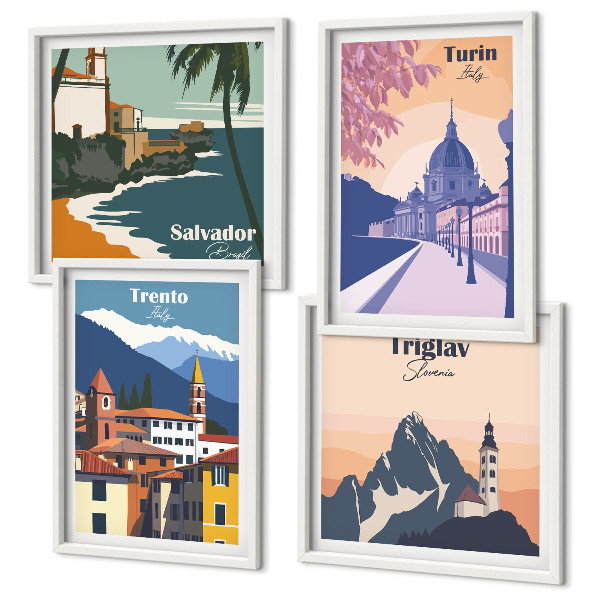 Komplet slik nad zofo Ilustracije retro arhitekture gora
