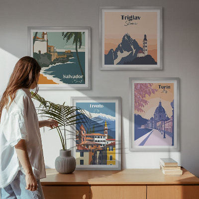 Komplet slik nad zofo Ilustracije retro arhitekture gora