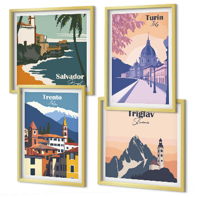 Komplet slik nad zofo Ilustracije retro arhitekture gora