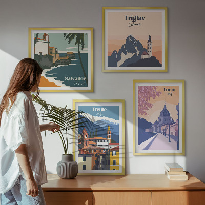 Komplet slik nad zofo Ilustracije retro arhitekture gora
