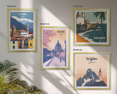 Komplet slik nad zofo Ilustracije retro arhitekture gora