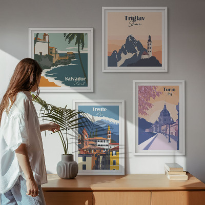 Komplet slik nad zofo Ilustracije retro arhitekture gora