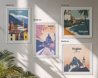 Komplet slik nad zofo Ilustracije retro arhitekture gora