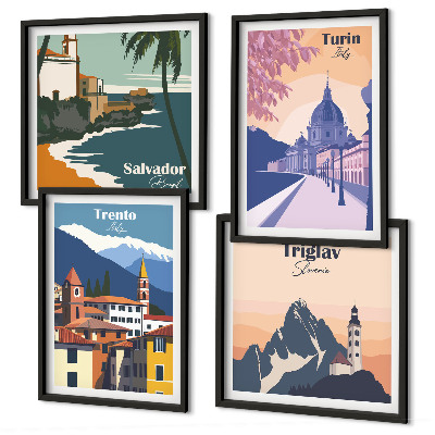 Komplet slik nad zofo Ilustracije retro arhitekture gora
