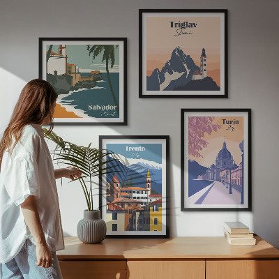 Komplet slik nad zofo Ilustracije retro arhitekture gora