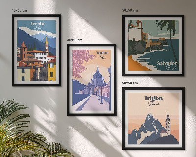 Komplet slik nad zofo Ilustracije retro arhitekture gora